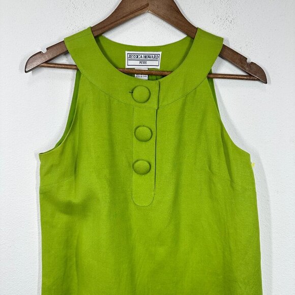 Vintage Jessica Howard Green Shift Dress Sleeveless Mod Retro 60s Style A-Line - Picture 6 of 8